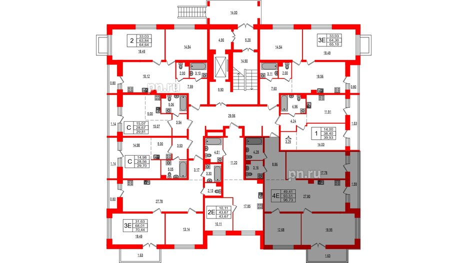 Квартира в ЖК Эко Гармония, 3 комнатная, 96.73 м², 1 этаж