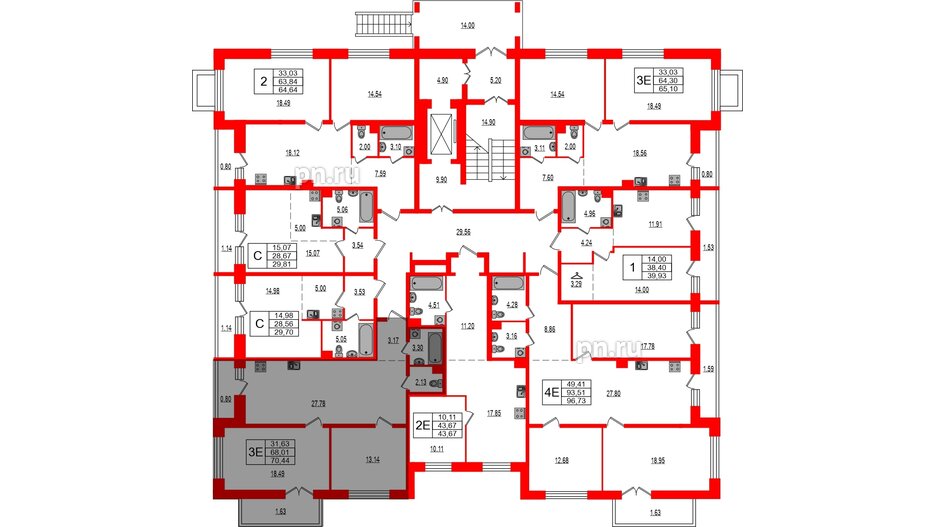 Квартира в ЖК Эко Гармония, 2 комнатная, 70.44 м², 1 этаж