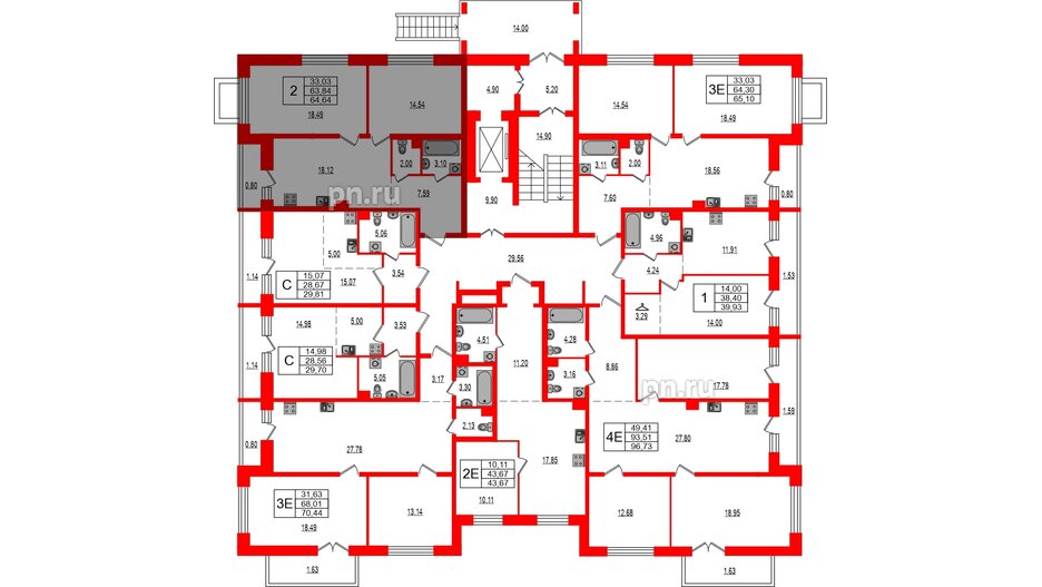 Квартира в ЖК Эко Гармония, 2 комнатная, 64.64 м², 1 этаж