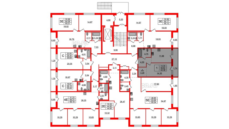 Квартира в ЖК Эко Гармония, 1 комнатная, 40.36 м², 1 этаж