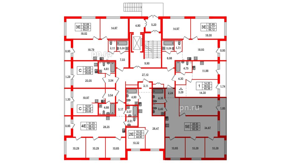 Квартира в ЖК Эко Гармония, 4 комнатная, 95.54 м², 1 этаж