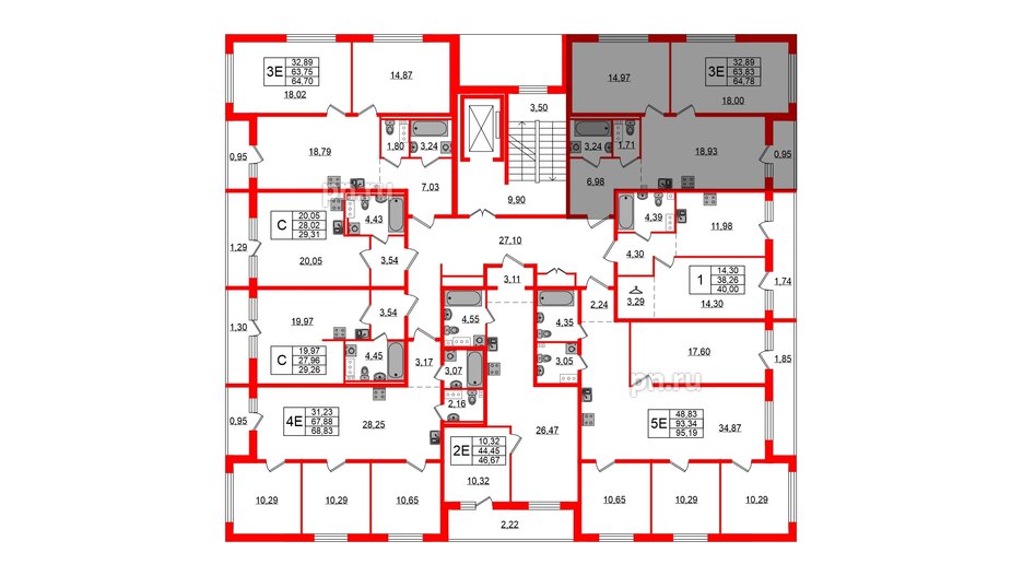 Квартира в ЖК Эко Гармония, 2 комнатная, 64.78 м², 2 этаж