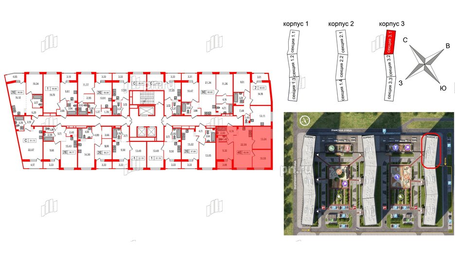 Квартира в ЖК Графика, 3 комнатная, 65.95 м², 12 этаж