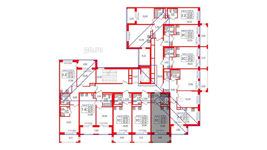 Квартира в ЖК 'Дворцовый фасад', студия, 24.1 м², 4 этаж