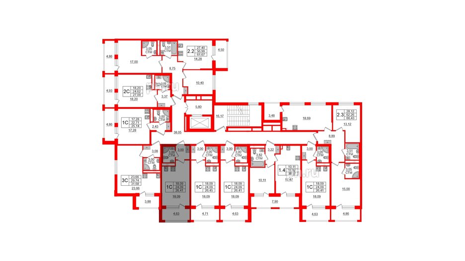 Квартира в ЖК 'Дворцовый фасад', студия, 24.09 м², 3 этаж