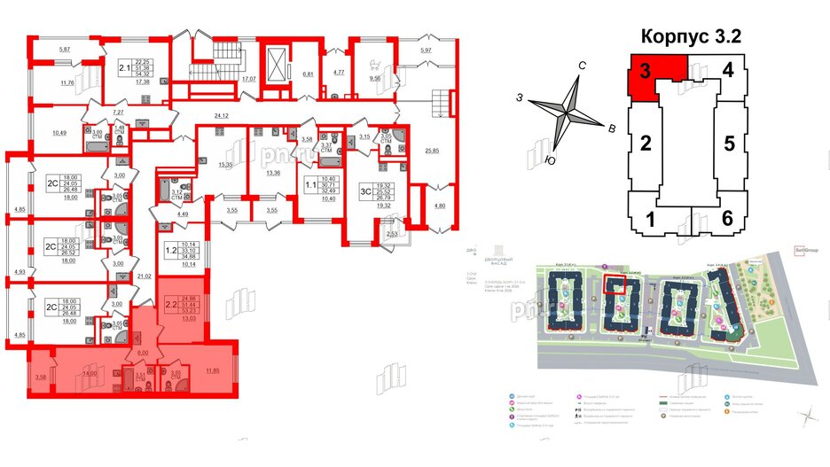 Квартира в ЖК «Дворцовый фасад», 2 комнатная, 51.44 м², 1 этаж