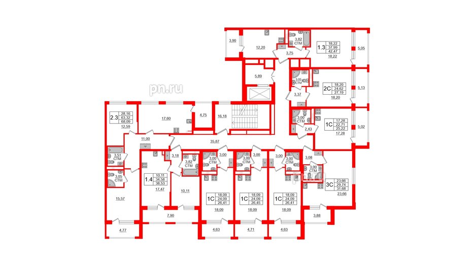 Квартира в ЖК 'Дворцовый фасад', студия, 24.09 м², 3 этаж