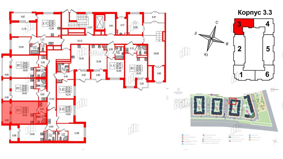 Квартира в ЖК 'Дворцовый фасад', студия, 24.05 м², 1 этаж