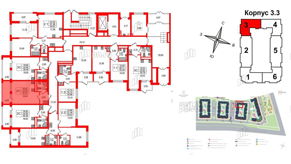 Квартира в ЖК 'Дворцовый фасад', студия, 24.05 м², 1 этаж