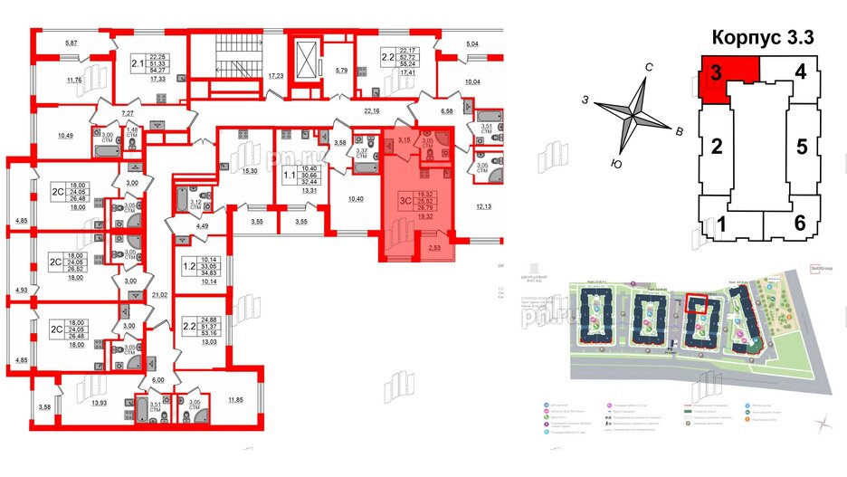 Квартира в ЖК 'Дворцовый фасад', студия, 25.52 м², 2 этаж