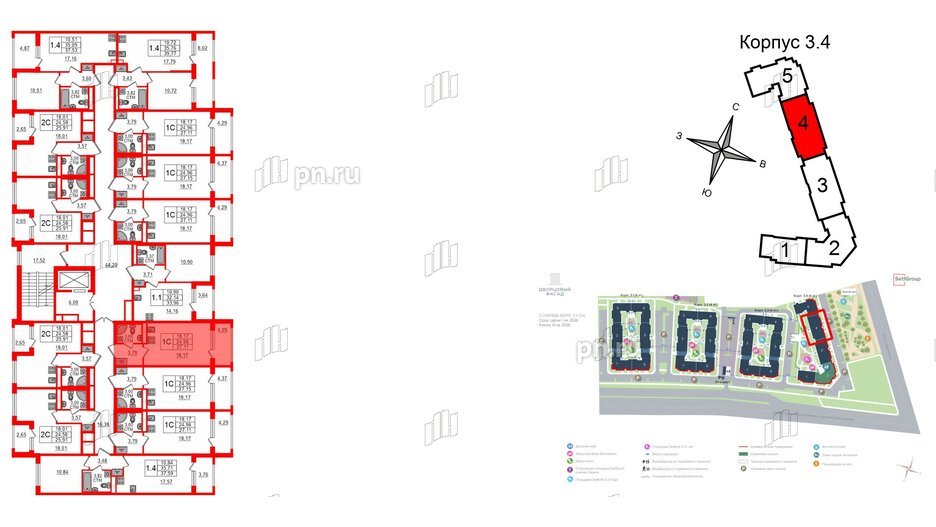 Квартира в ЖК «Дворцовый фасад», студия, 24.96 м², 3 этаж
