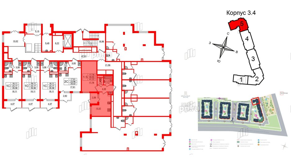 Квартира в ЖК 'Дворцовый фасад', 1 комнатная, 39.93 м², 1 этаж