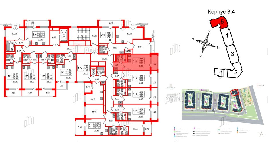 Квартира в ЖК «Дворцовый фасад», студия, 24.53 м², 2 этаж