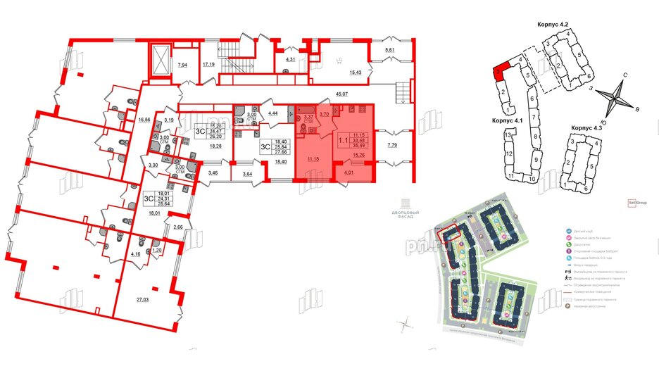 Квартира в ЖК 'Дворцовый фасад', 1 комнатная, 33.48 м², 1 этаж