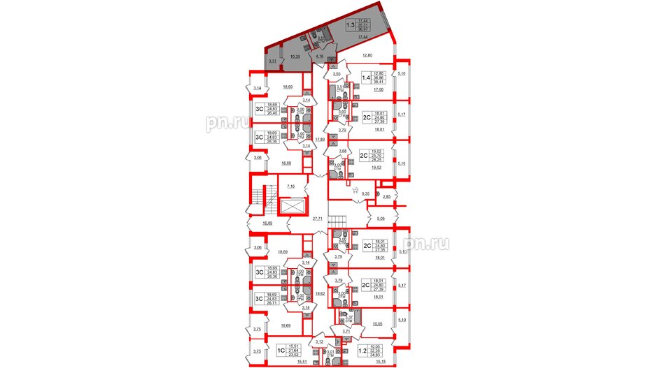 Квартира в ЖК 'Дворцовый фасад', 1 комнатная, 35.31 м², 1 этаж