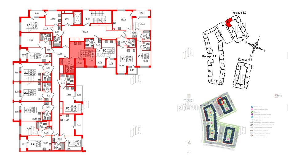 Квартира в ЖК «Дворцовый фасад», студия, 25.31 м², 3 этаж