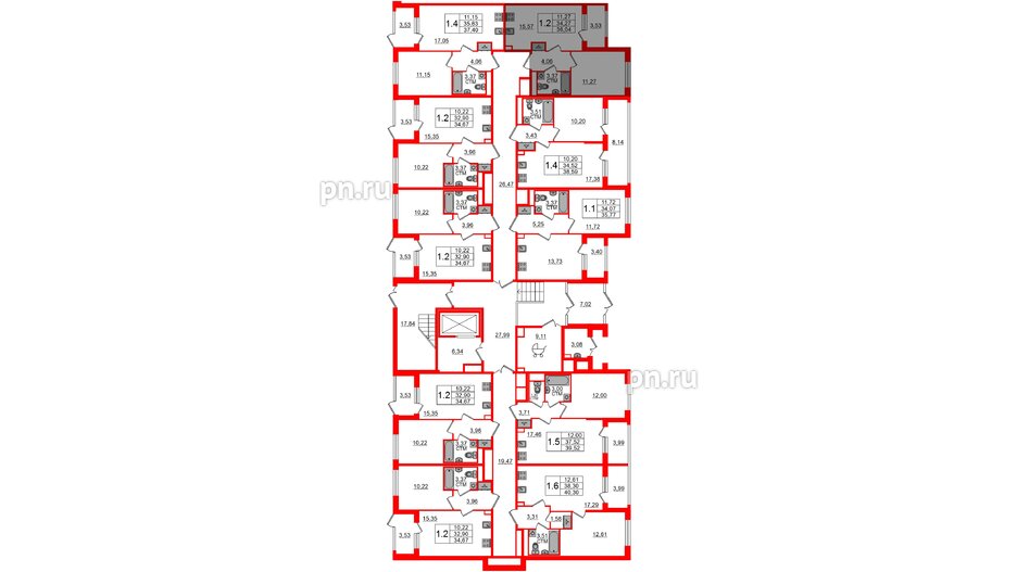 Квартира в ЖК 'Дворцовый фасад', 1 комнатная, 34.27 м², 1 этаж