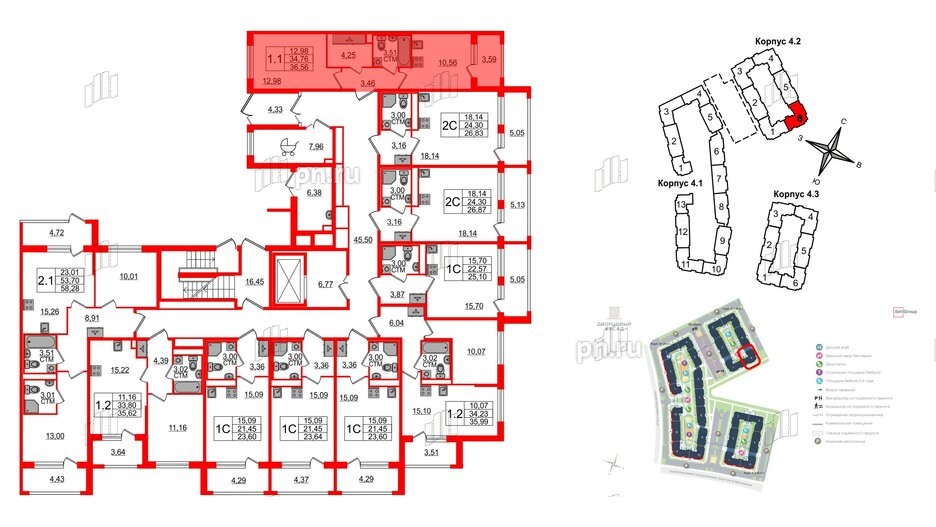 Квартира в ЖК 'Дворцовый фасад', 1 комнатная, 34.76 м², 1 этаж