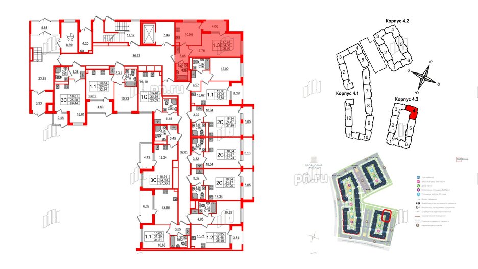 Квартира в ЖК 'Дворцовый фасад', 1 комнатная, 34.88 м², 1 этаж