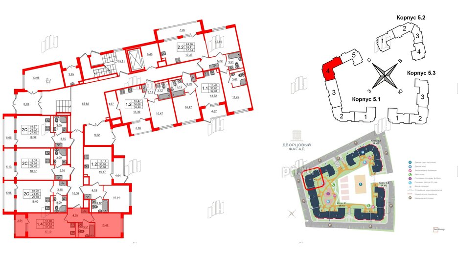 Квартира в ЖК 'Дворцовый фасад', 1 комнатная, 36.13 м², 1 этаж