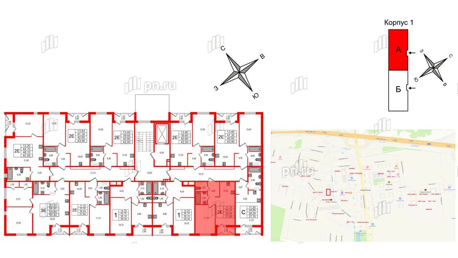 Квартира в ЖК Дзета, 1 комнатная, 36.6 м², 2 этаж