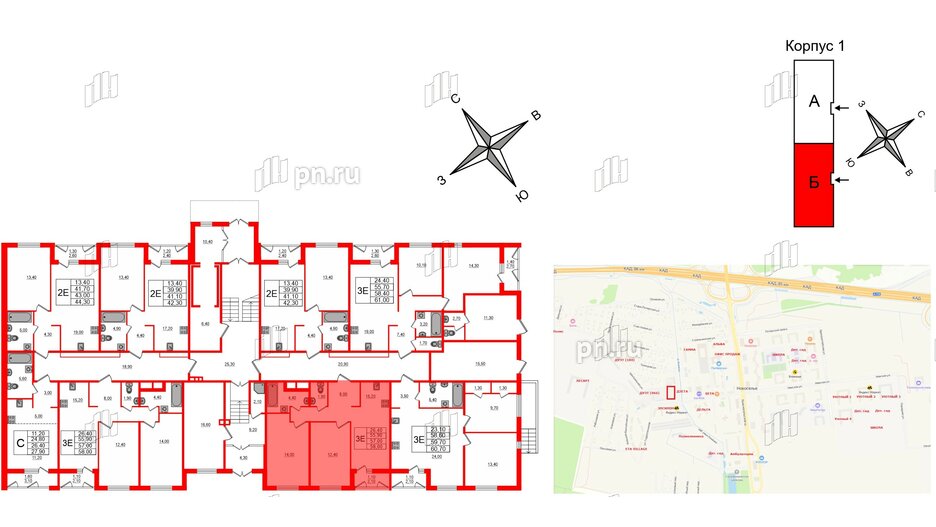 Квартира в ЖК Дзета, 2 комнатная, 57 м², 1 этаж