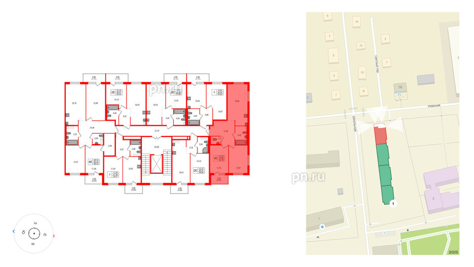 Квартира в ЖК «Дубровка. Park», 2 комнатная, 60.79 м², 2 этаж