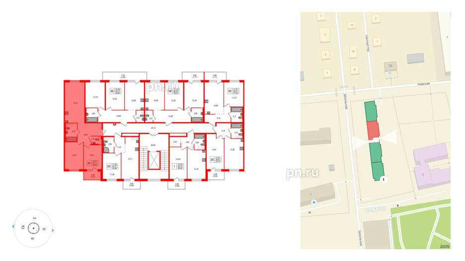 Квартира в ЖК «Дубровка. Park», 2 комнатная, 58.64 м², 2 этаж