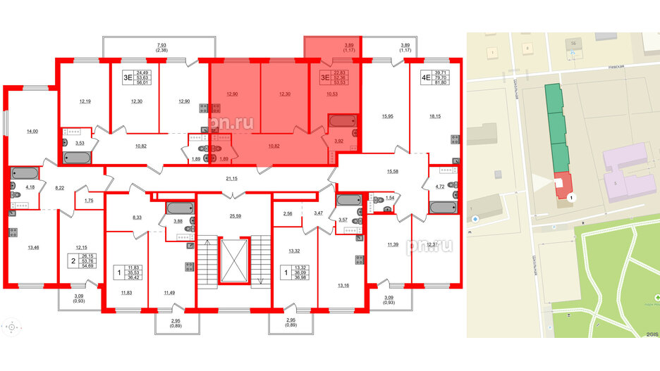 Квартира в ЖК «Дубровка. Park», 2 комнатная, 53.53 м², 5 этаж