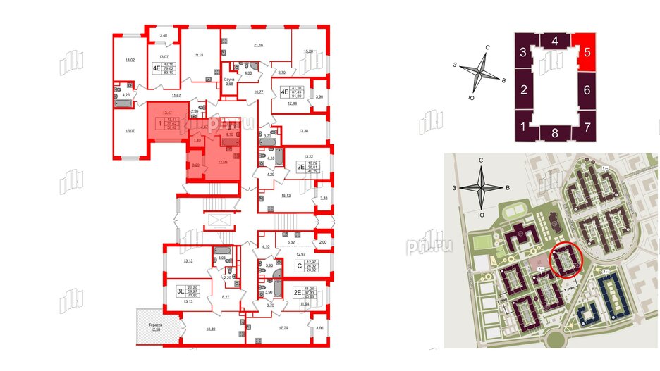 Квартира в ЖК Дубровский, 1 комнатная, 35.62 м², 1 этаж