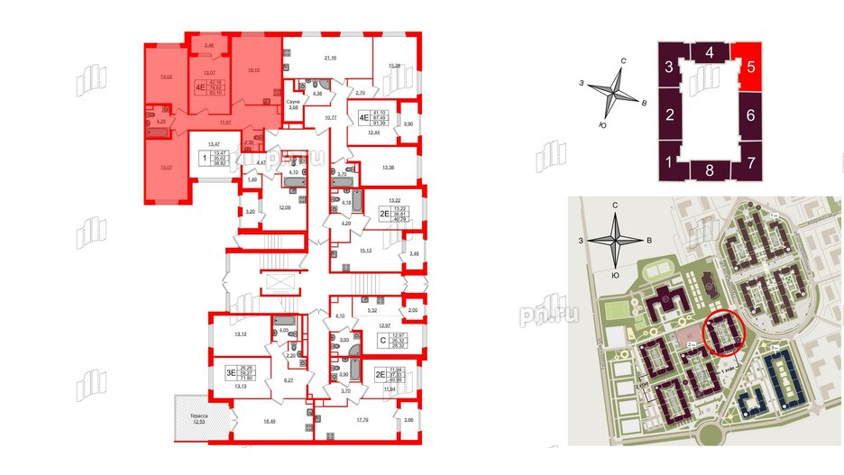 Квартира в ЖК Дубровский, 3 комнатная, 79.62 м², 1 этаж