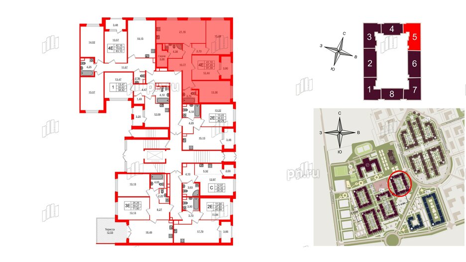 Квартира в ЖК Дубровский, 3 комнатная, 87.49 м², 1 этаж