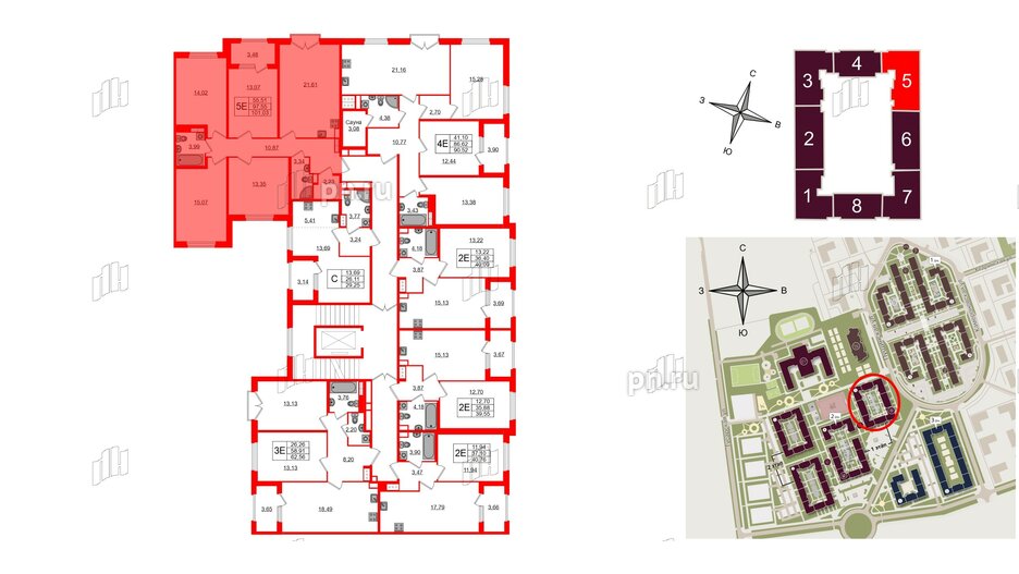 Квартира в ЖК Дубровский, 4 комнатная, 97.32 м², 2 этаж