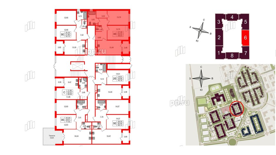 Квартира в ЖК Дубровский, 2 комнатная, 62.55 м², 1 этаж