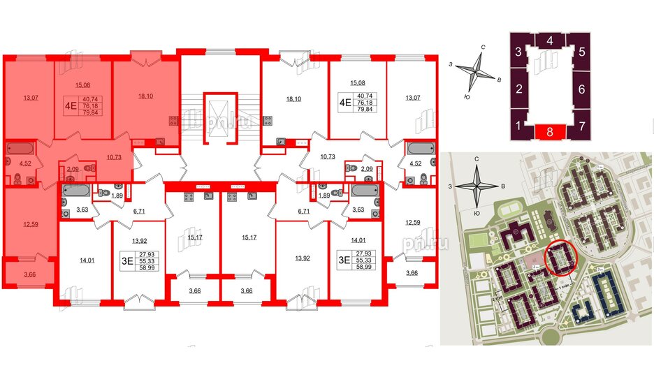 Квартира в ЖК Дубровский, 3 комнатная, 76.18 м², 3 этаж