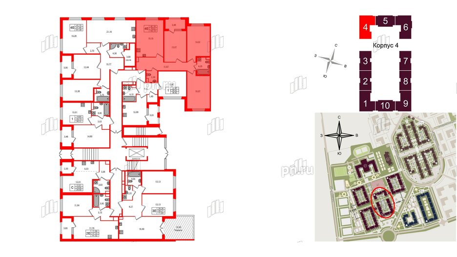 Квартира в ЖК Дубровский, 3 комнатная, 79.62 м², 1 этаж