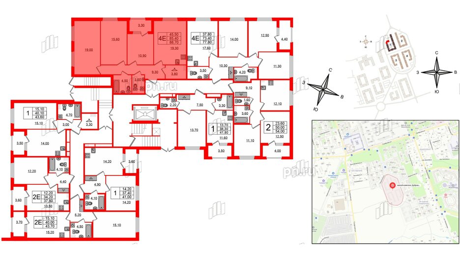 Квартира в ЖК Дубровский, 3 комнатная, 88.7 м², 1 этаж