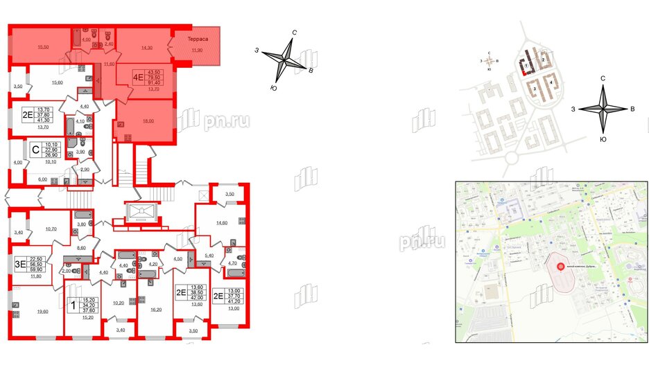 Квартира в ЖК Дубровский, 3 комнатная, 91.4 м², 1 этаж