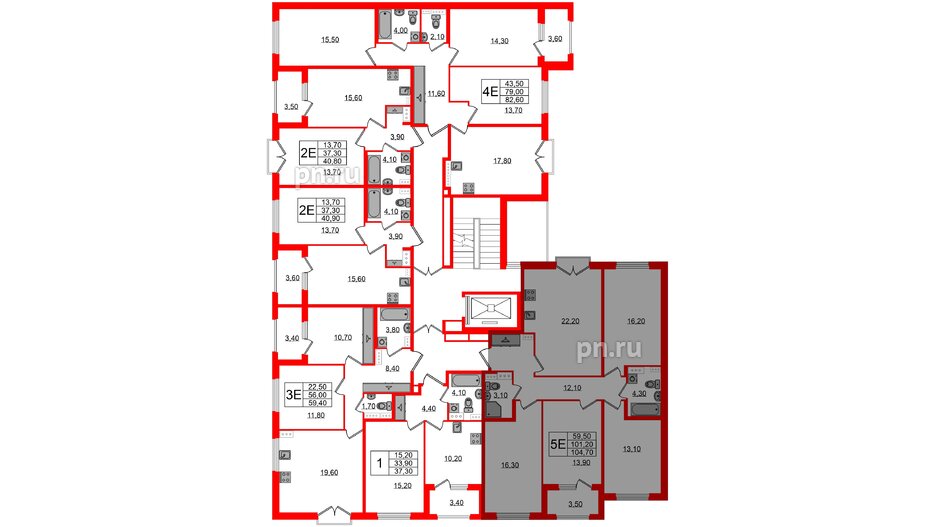 Квартира в ЖК Дубровский, 4 комнатная, 104.7 м², 2 этаж