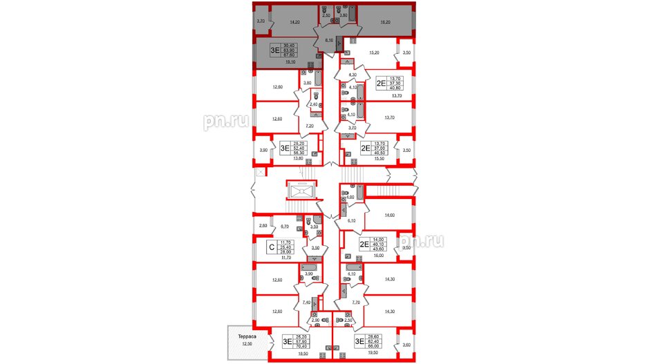 Квартира в ЖК Дубровский, 2 комнатная, 67.6 м², 1 этаж