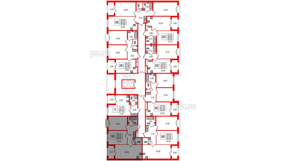 Квартира в ЖК Дубровский, 2 комнатная, 60.9 м², 2 этаж