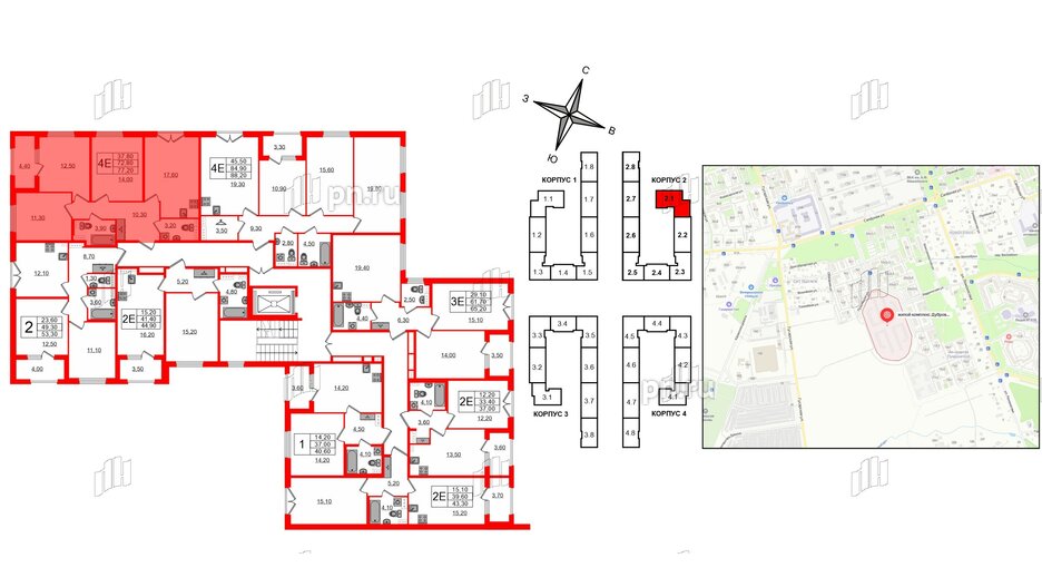 Квартира в ЖК Дубровский, 3 комнатная, 77.2 м², 2 этаж