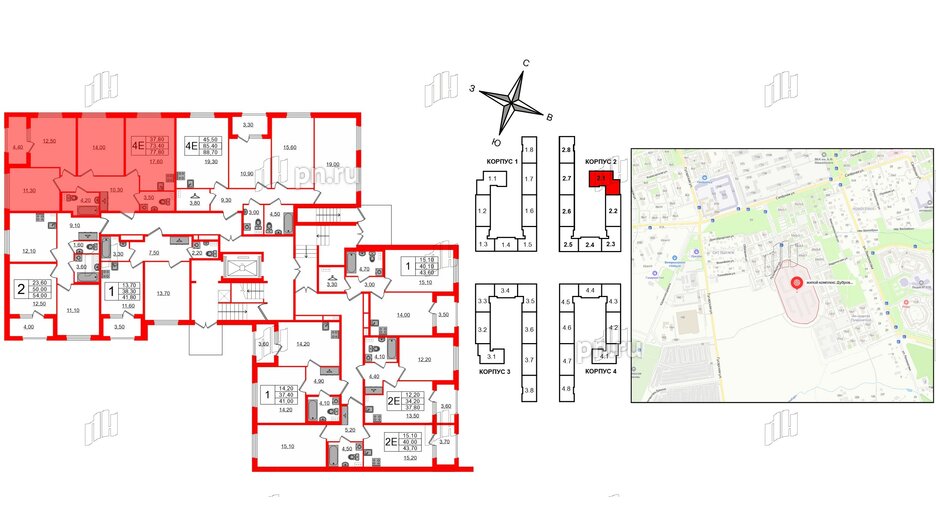 Квартира в ЖК Дубровский, 3 комнатная, 77.8 м², 1 этаж