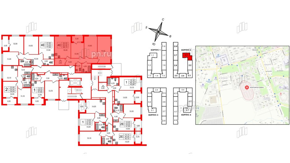 Квартира в ЖК Дубровский, 3 комнатная, 88.7 м², 1 этаж