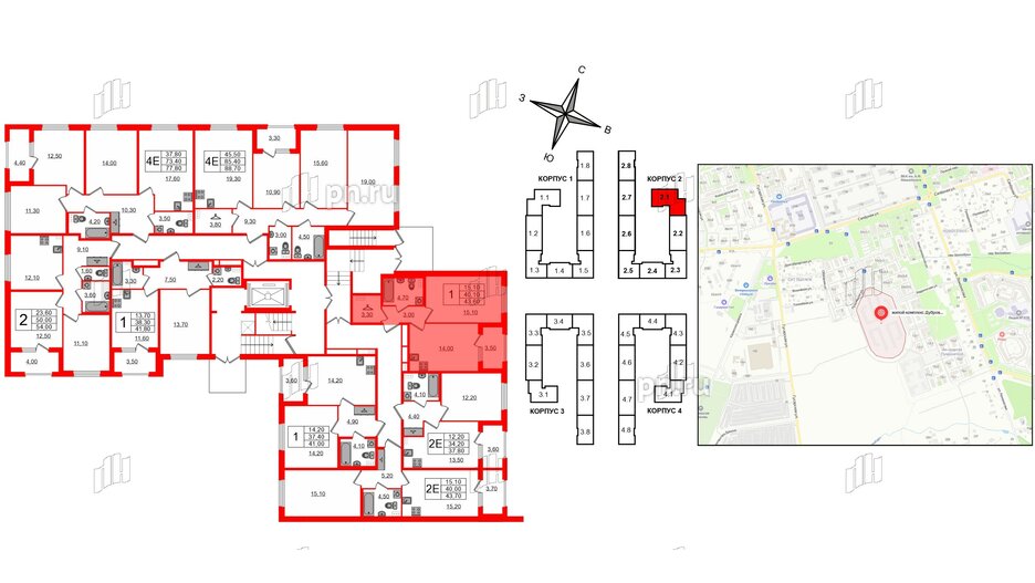 Квартира в ЖК Дубровский, 1 комнатная, 43.6 м², 1 этаж