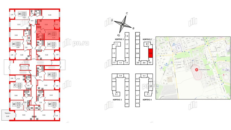 Квартира в ЖК Дубровский, 1 комнатная, 40.8 м², 1 этаж