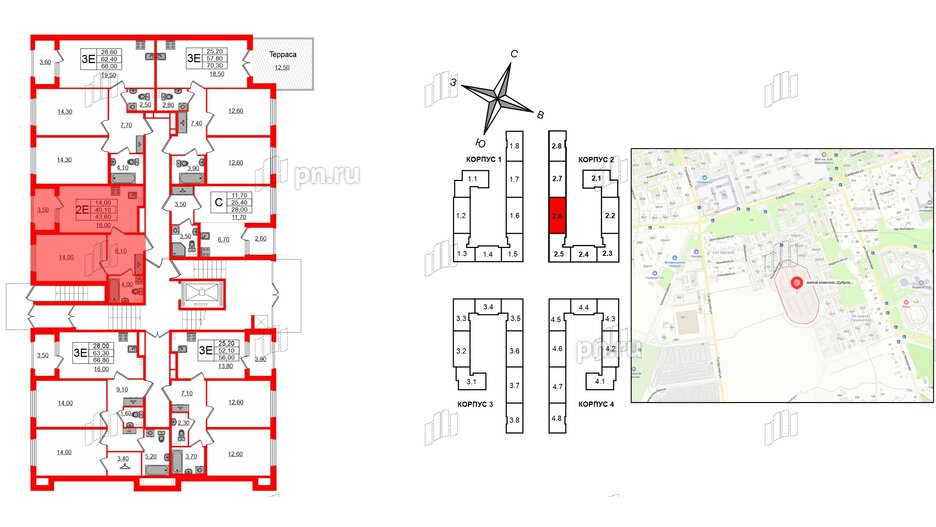 Квартира в ЖК Дубровский, 1 комнатная, 43.6 м², 1 этаж