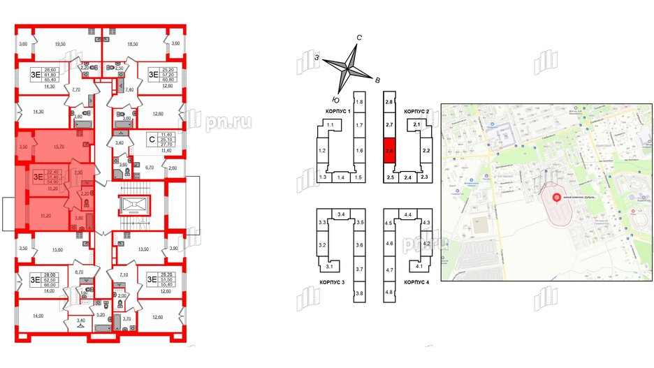 Квартира в ЖК Дубровский, 2 комнатная, 54.9 м², 2 этаж