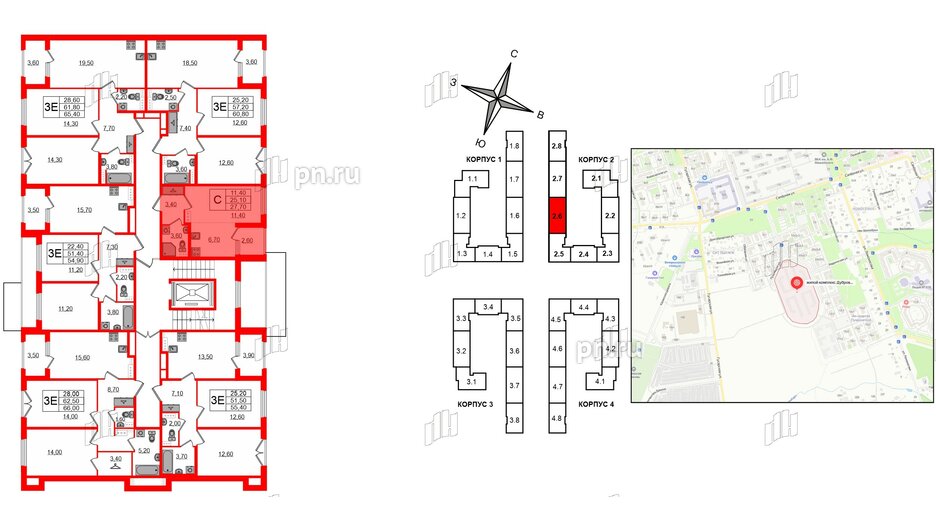 Квартира в ЖК Дубровский, студия, 27.7 м², 2 этаж