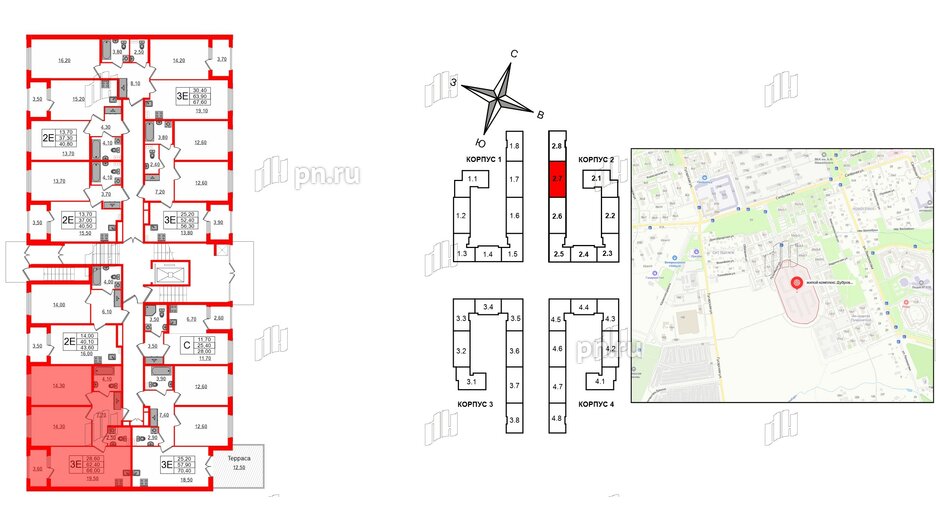 Квартира в ЖК Дубровский, 2 комнатная, 66 м², 1 этаж